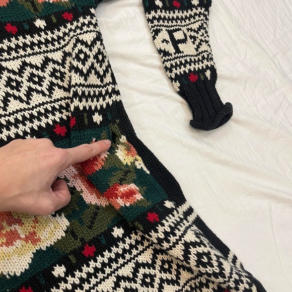 Floral and Geometric Pattern Isle Oversize Sweater Vintage 1980s Express Tricot - Picture 6 of 8